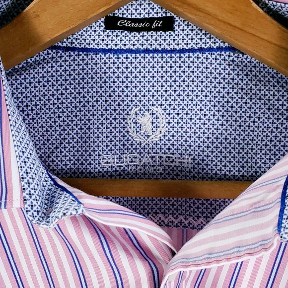 Bugatchi Uomo Shirt Men's Large Multicolor Stripes Flip Cuff Button Front - Picture 6 of 10
